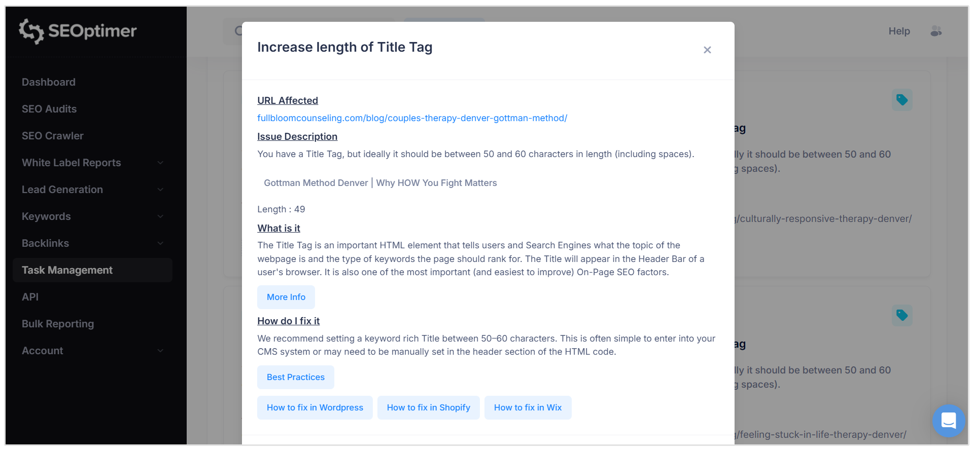Example of task management dashboard